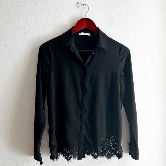 ELIE TAHARI Woman's Lace Inset Shirt 100% Silk in NOIR SZ - Picture 4 of 8